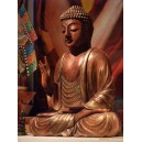 Bouddha statue meditating, hand sign of benediction